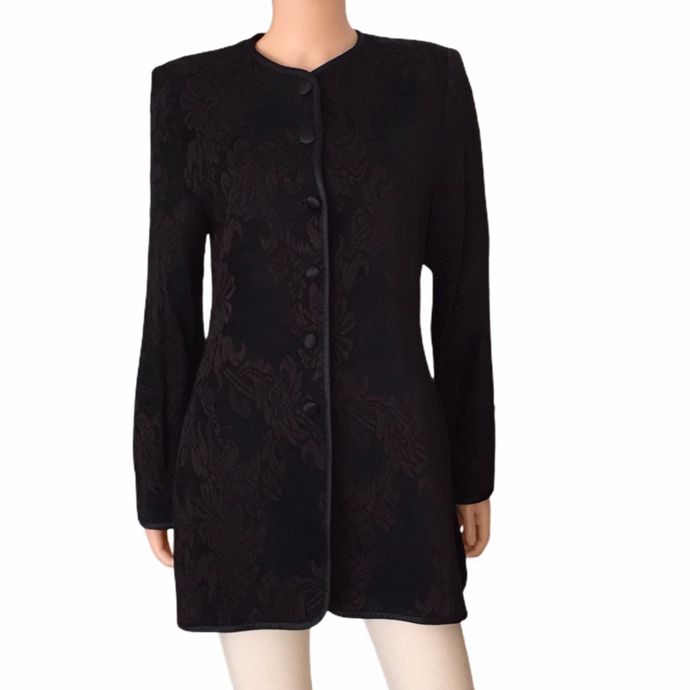 NWOT Vintage Ellen Tracy Linda Allard black jacquard brocaded jacket coat